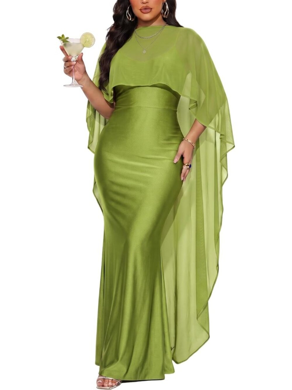 Women's Lime Green Satin Bodycon Formal Evening Gown Wedding Guest Maxi Dresses